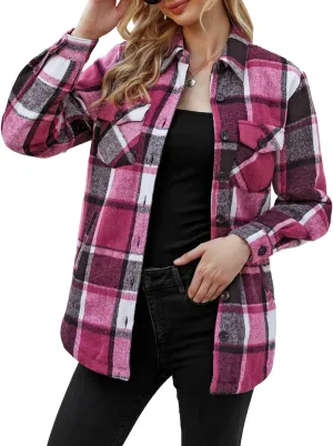 luvamia Plaid Jackets for Women Flannel Quilted Shacket Coats Oversized Button Down Shirts Jacket