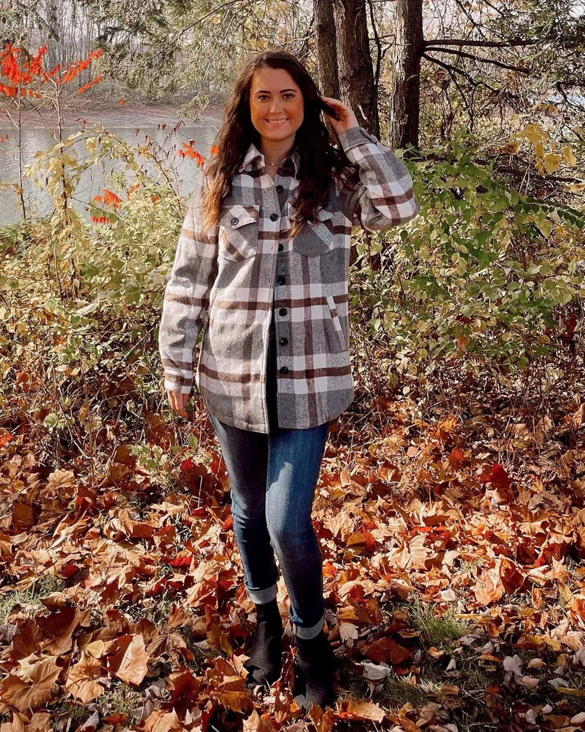 luvamia Plaid Jackets for Women Flannel Quilted Shacket Coats Oversized Button Down Shirts Jacket