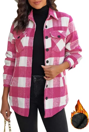 luvamia Plaid Jackets for Women Flannel Quilted Shacket Coats Oversized Button Down Shirts Jacket