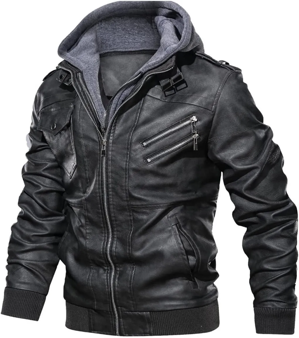 Luxus Jackets Genuine Lambskin Leather Jackets for Men with Removable Hood