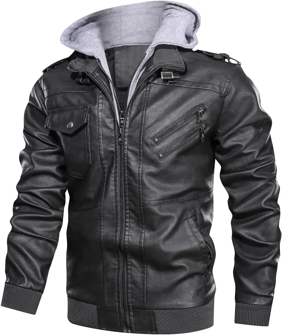 Luxus Jackets Genuine Lambskin Leather Jackets for Men with Removable Hood