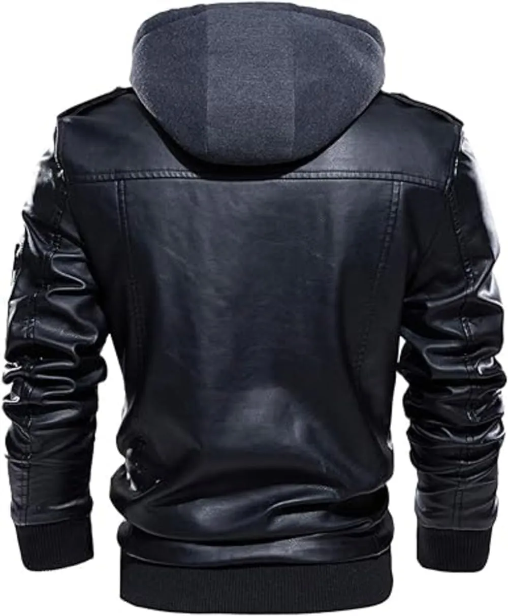 Luxus Jackets Genuine Lambskin Leather Jackets for Men with Removable Hood