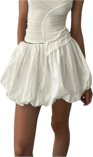 MakeMeChic Women's Bud Bubble Skirts High Waist Flared Mini Skirts A Line Pleated Skirts