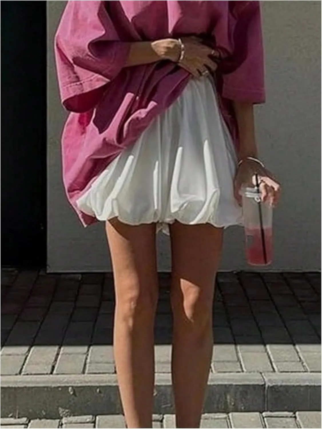 MakeMeChic Women's Bud Bubble Skirts High Waist Flared Mini Skirts A Line Pleated Skirts