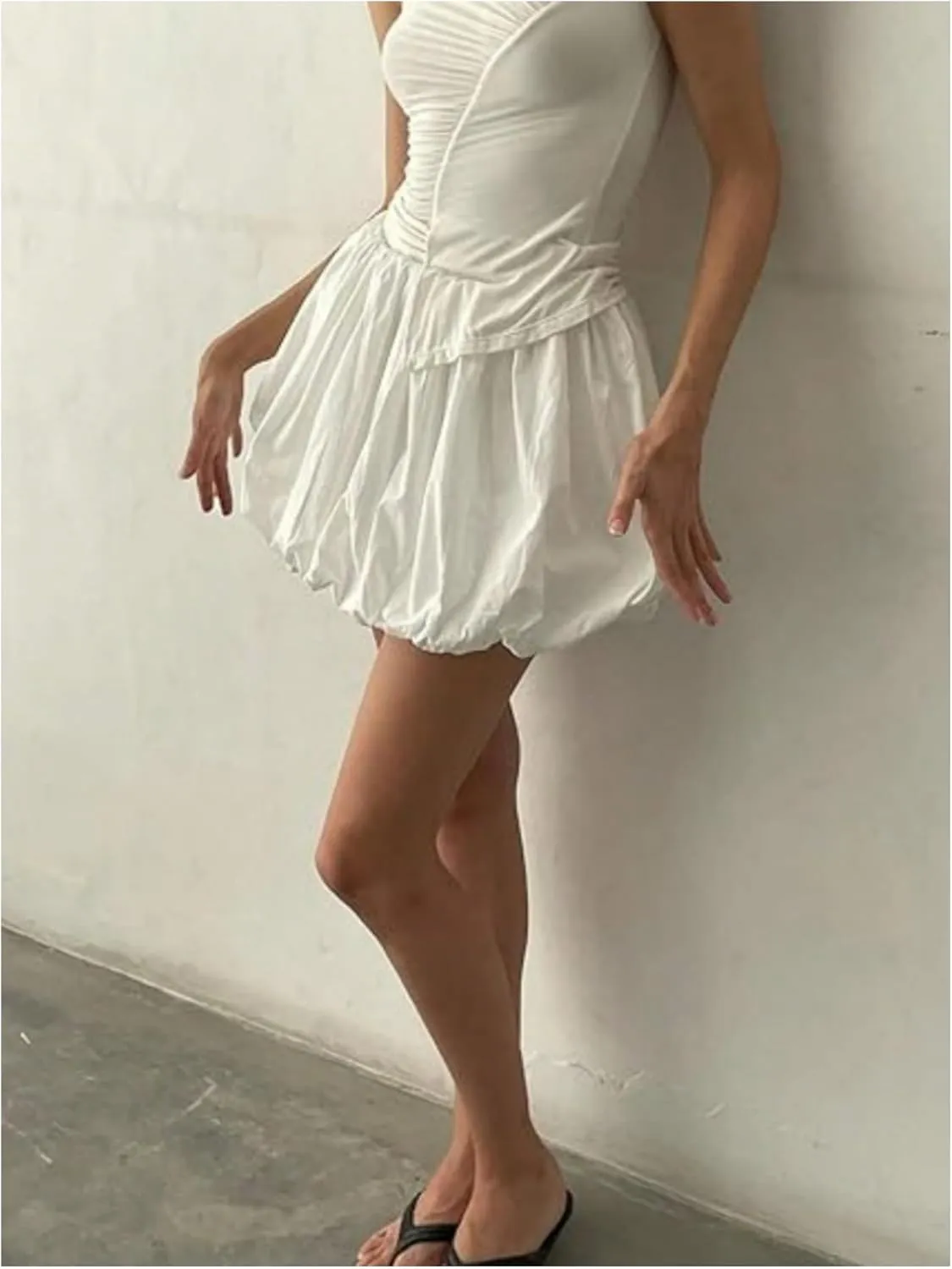 MakeMeChic Women's Bud Bubble Skirts High Waist Flared Mini Skirts A Line Pleated Skirts