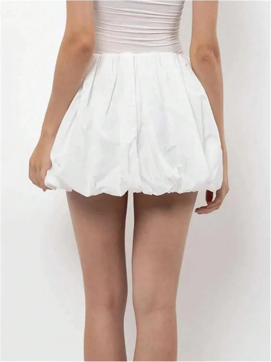MakeMeChic Women's Bud Bubble Skirts High Waist Flared Mini Skirts A Line Pleated Skirts