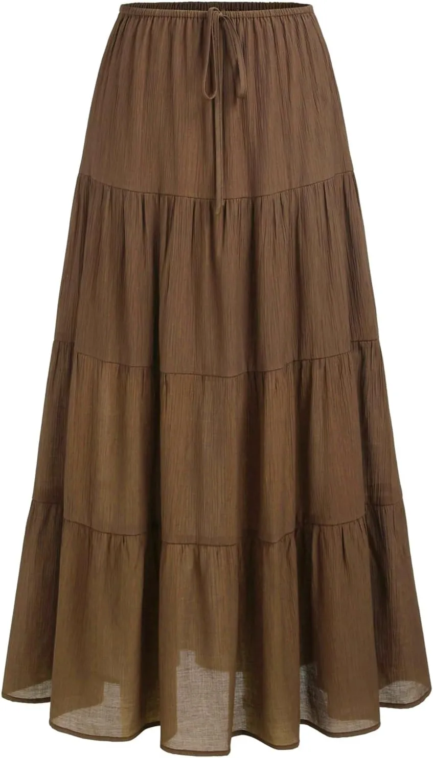 Maxi Skirts for Women, Summer Casual Elastic High Waist Pleated A-Line Flowy Tiered Ruffle Long Skirt