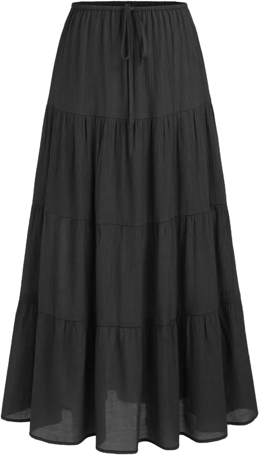 Maxi Skirts for Women, Summer Casual Elastic High Waist Pleated A-Line Flowy Tiered Ruffle Long Skirt