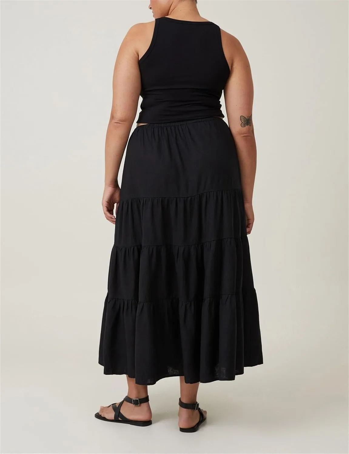 Maxi Skirts for Women, Summer Casual Elastic High Waist Pleated A-Line Flowy Tiered Ruffle Long Skirt