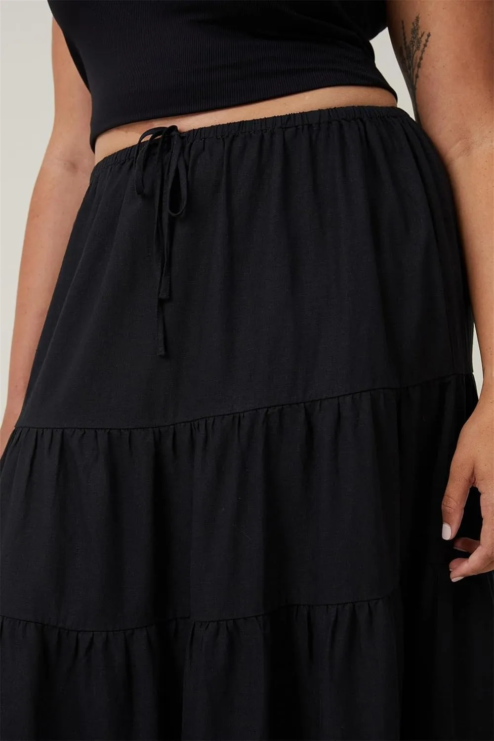 Maxi Skirts for Women, Summer Casual Elastic High Waist Pleated A-Line Flowy Tiered Ruffle Long Skirt