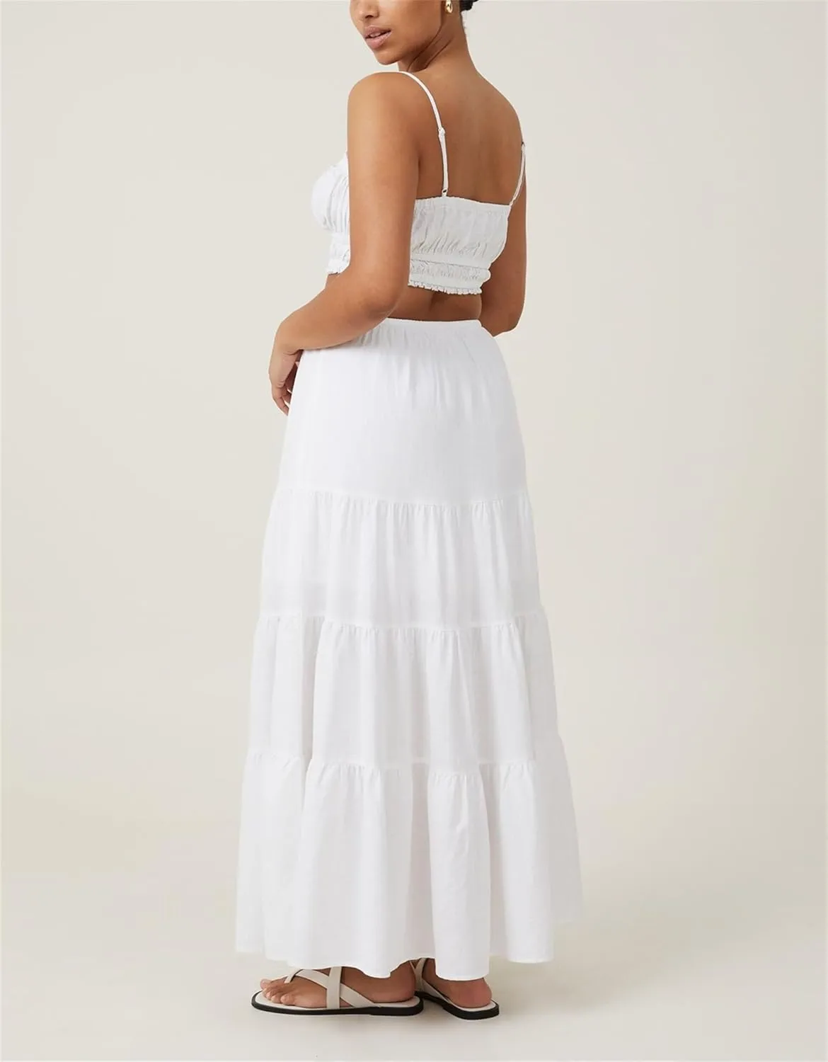 Maxi Skirts for Women, Summer Casual Elastic High Waist Pleated A-Line Flowy Tiered Ruffle Long Skirt