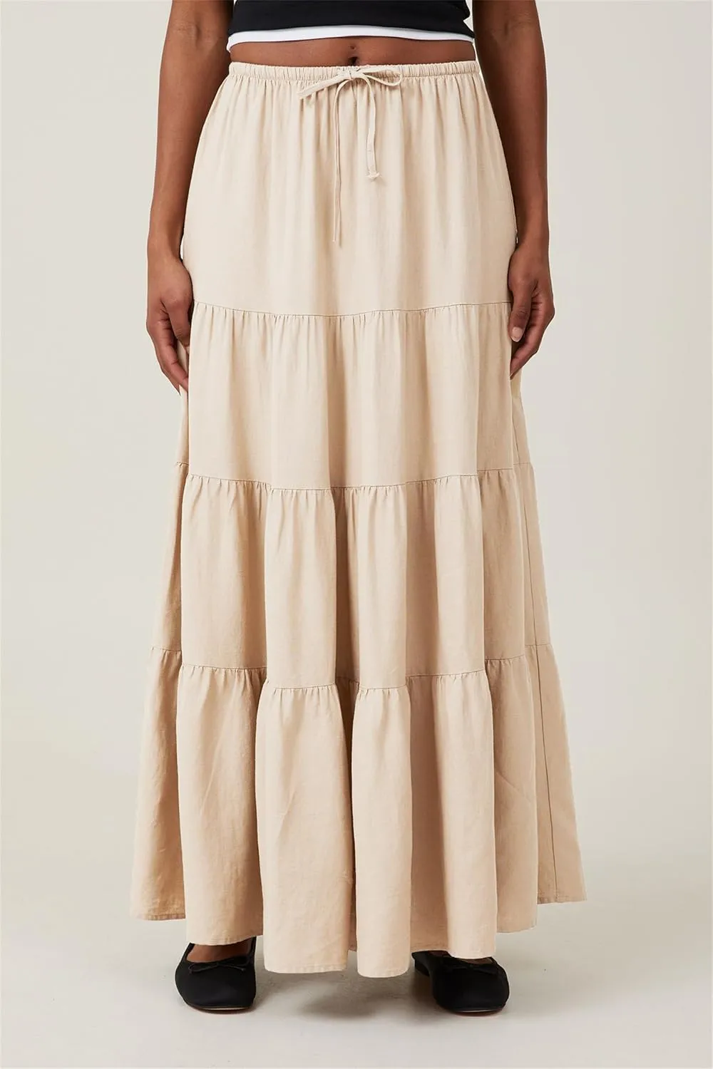 Maxi Skirts for Women, Summer Casual Elastic High Waist Pleated A-Line Flowy Tiered Ruffle Long Skirt