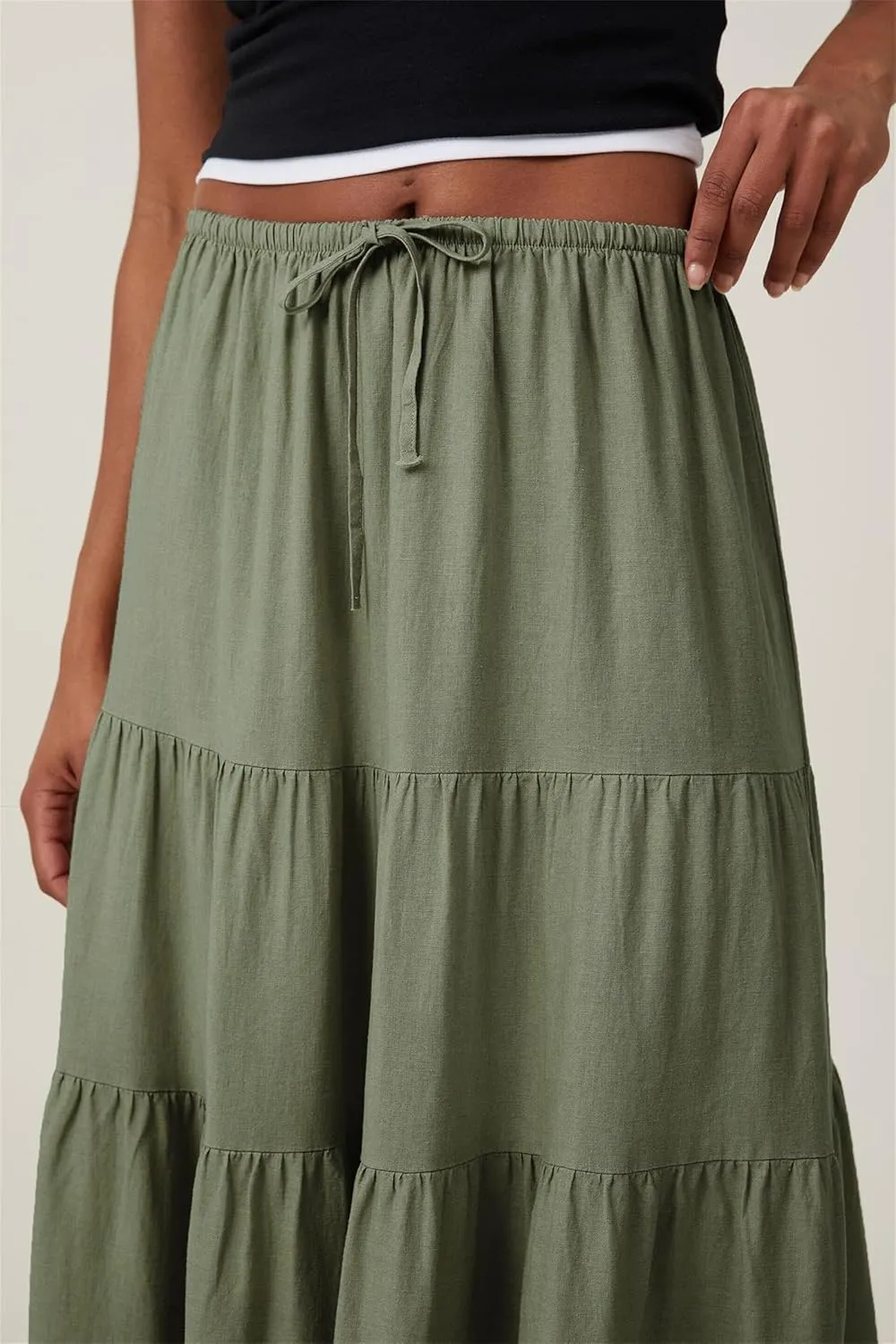 Maxi Skirts for Women, Summer Casual Elastic High Waist Pleated A-Line Flowy Tiered Ruffle Long Skirt