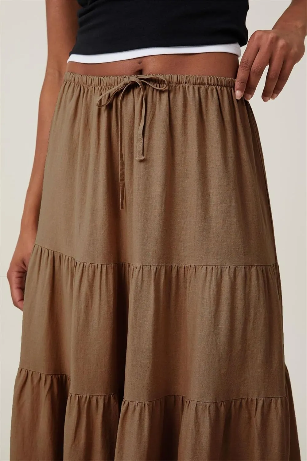 Maxi Skirts for Women, Summer Casual Elastic High Waist Pleated A-Line Flowy Tiered Ruffle Long Skirt