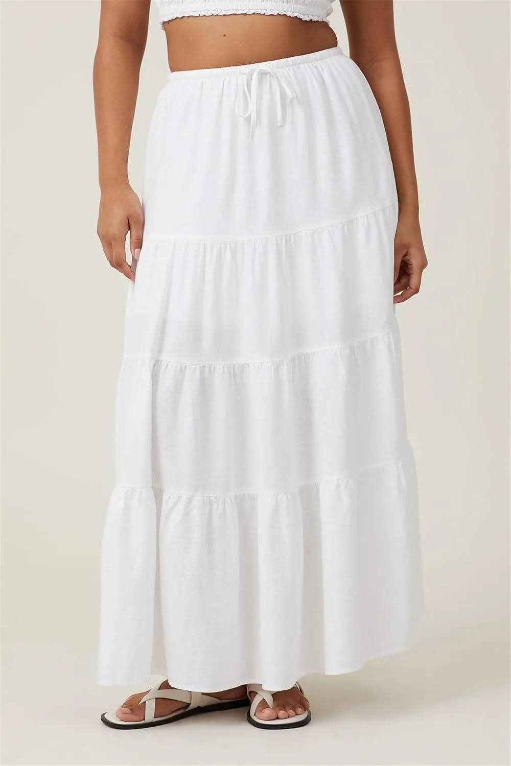 Maxi Skirts for Women, Summer Casual Elastic High Waist Pleated A-Line Flowy Tiered Ruffle Long Skirt