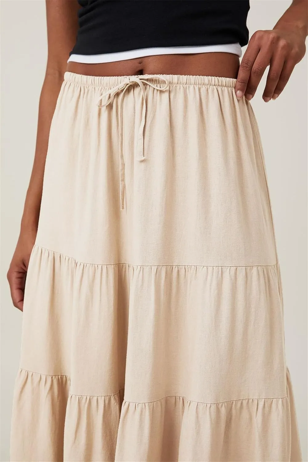 Maxi Skirts for Women, Summer Casual Elastic High Waist Pleated A-Line Flowy Tiered Ruffle Long Skirt