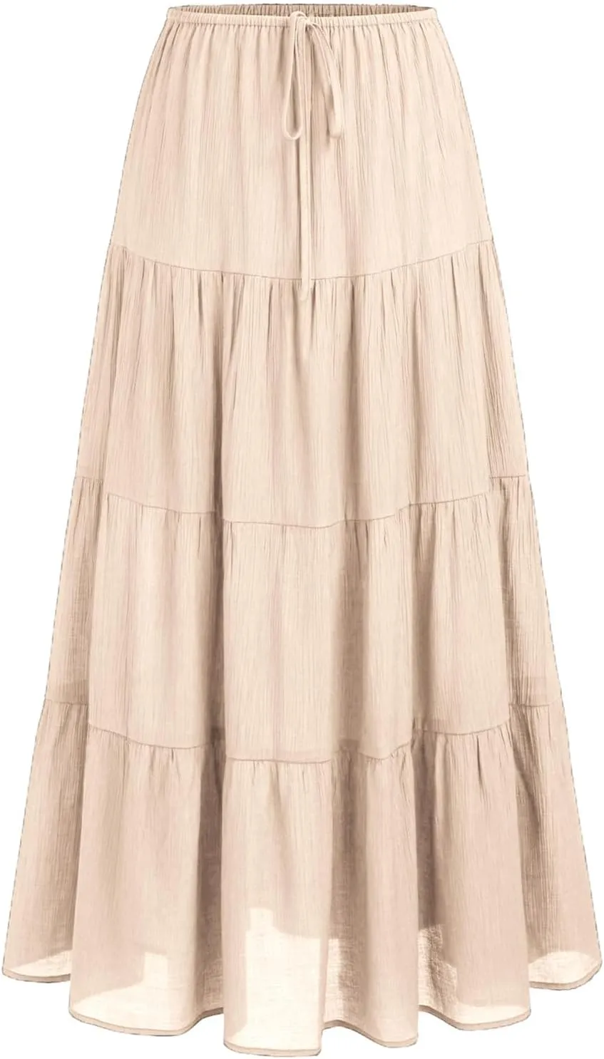 Maxi Skirts for Women, Summer Casual Elastic High Waist Pleated A-Line Flowy Tiered Ruffle Long Skirt
