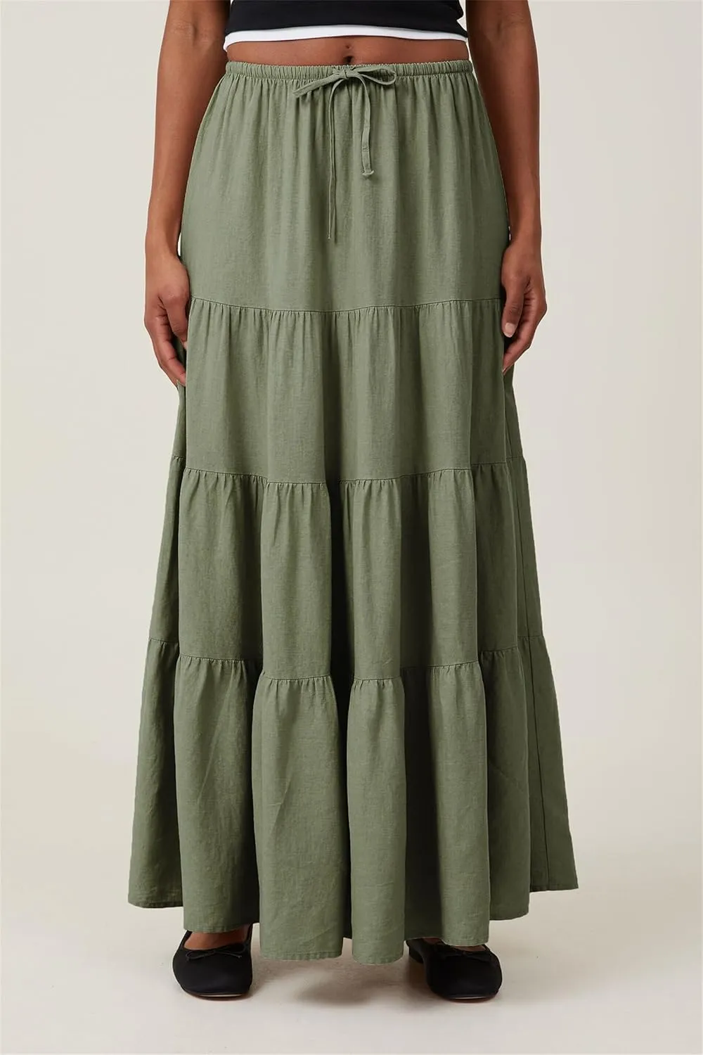 Maxi Skirts for Women, Summer Casual Elastic High Waist Pleated A-Line Flowy Tiered Ruffle Long Skirt