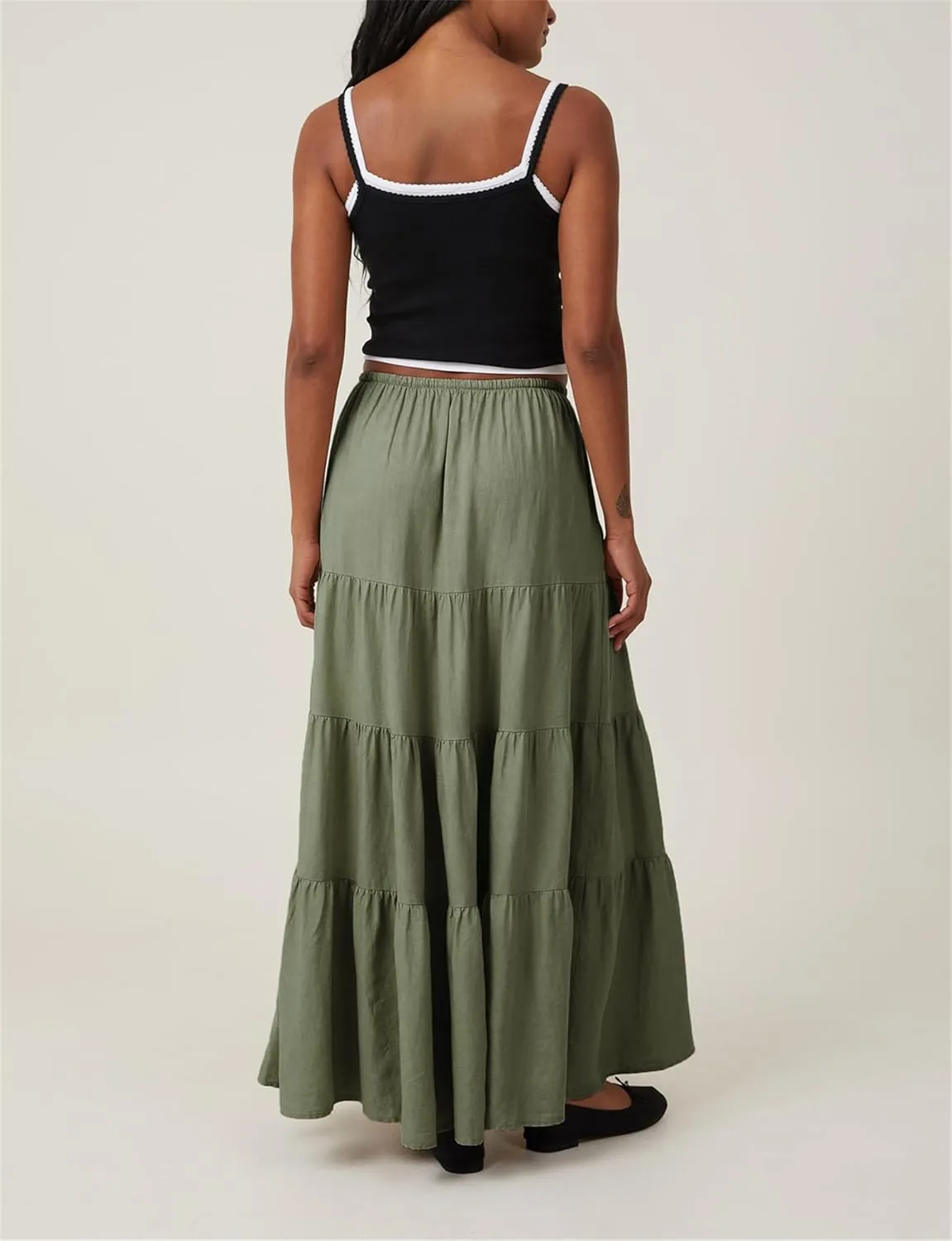 Maxi Skirts for Women, Summer Casual Elastic High Waist Pleated A-Line Flowy Tiered Ruffle Long Skirt