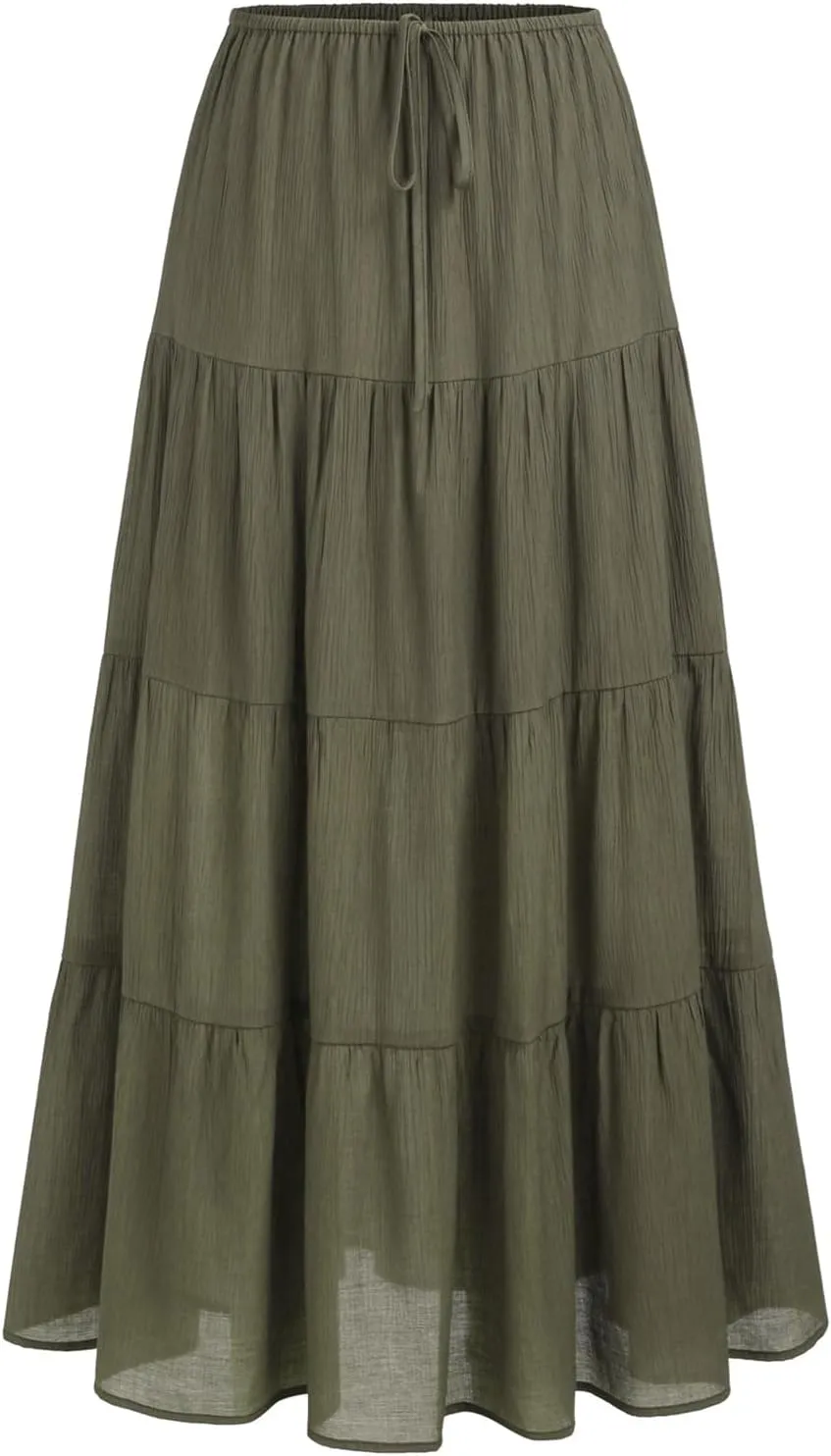 Maxi Skirts for Women, Summer Casual Elastic High Waist Pleated A-Line Flowy Tiered Ruffle Long Skirt
