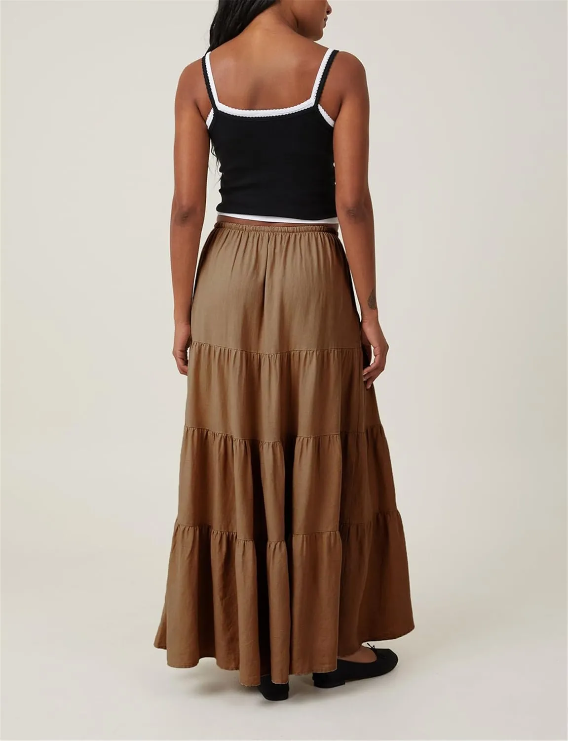 Maxi Skirts for Women, Summer Casual Elastic High Waist Pleated A-Line Flowy Tiered Ruffle Long Skirt