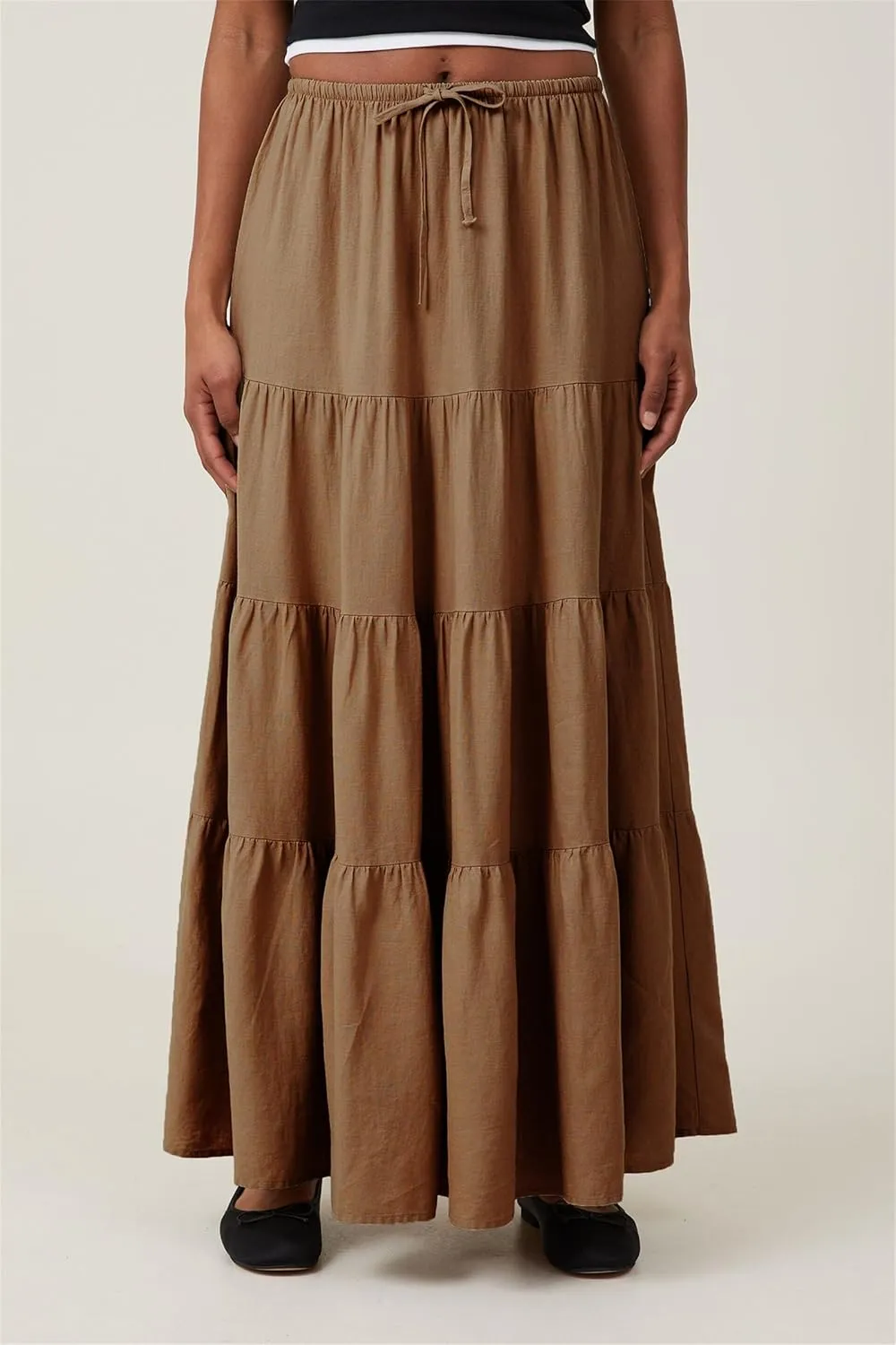Maxi Skirts for Women, Summer Casual Elastic High Waist Pleated A-Line Flowy Tiered Ruffle Long Skirt