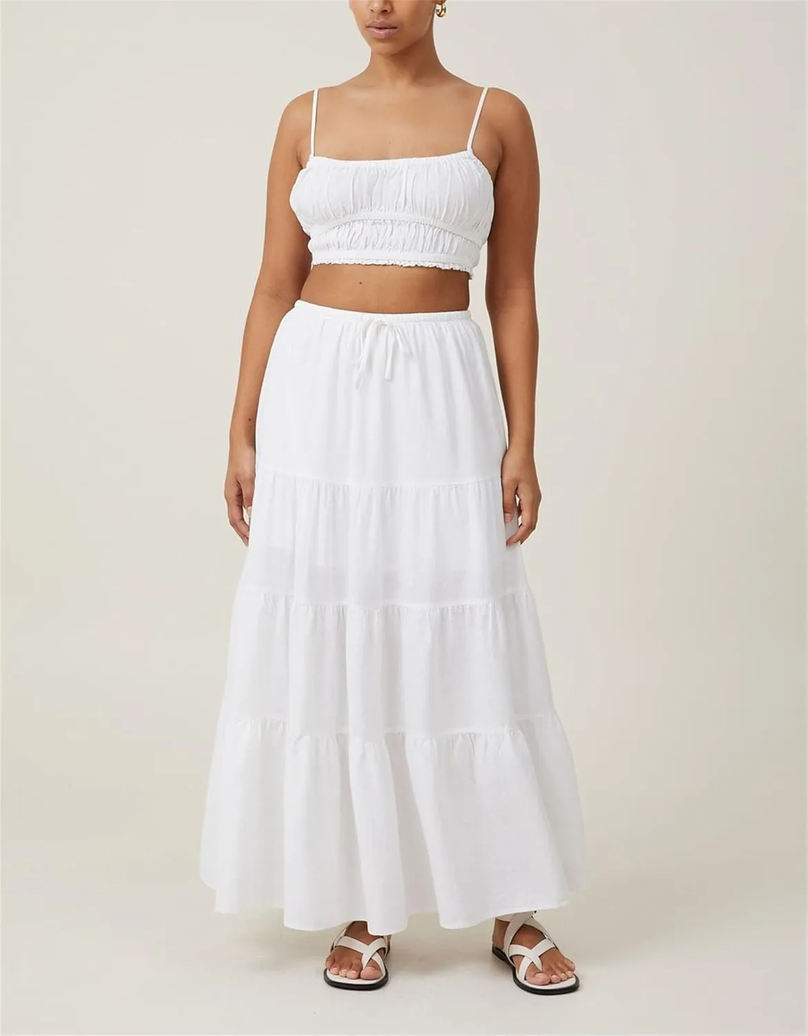 Maxi Skirts for Women, Summer Casual Elastic High Waist Pleated A-Line Flowy Tiered Ruffle Long Skirt