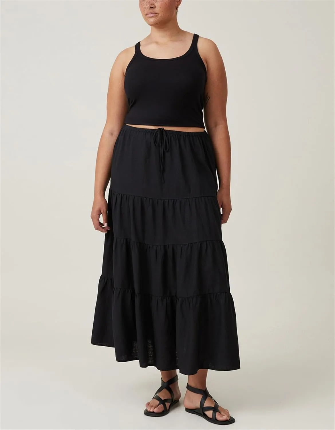 Maxi Skirts for Women, Summer Casual Elastic High Waist Pleated A-Line Flowy Tiered Ruffle Long Skirt