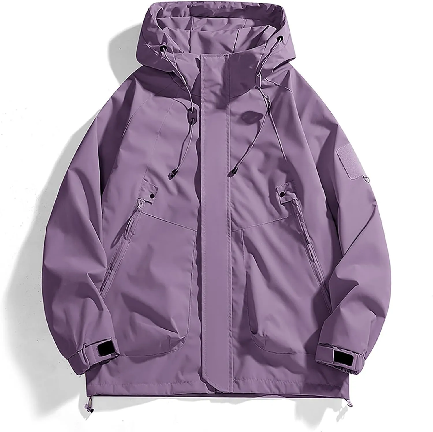 Men Rain Jackets Outdoor Waterproof Windbreaker Hiking Jackets Coats Trendy Soild Color Hooded Lounge Jackets Outerwear