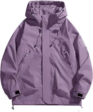 Men Rain Jackets Outdoor Waterproof Windbreaker Hiking Jackets Coats Trendy Soild Color Hooded Lounge Jackets Outerwear
