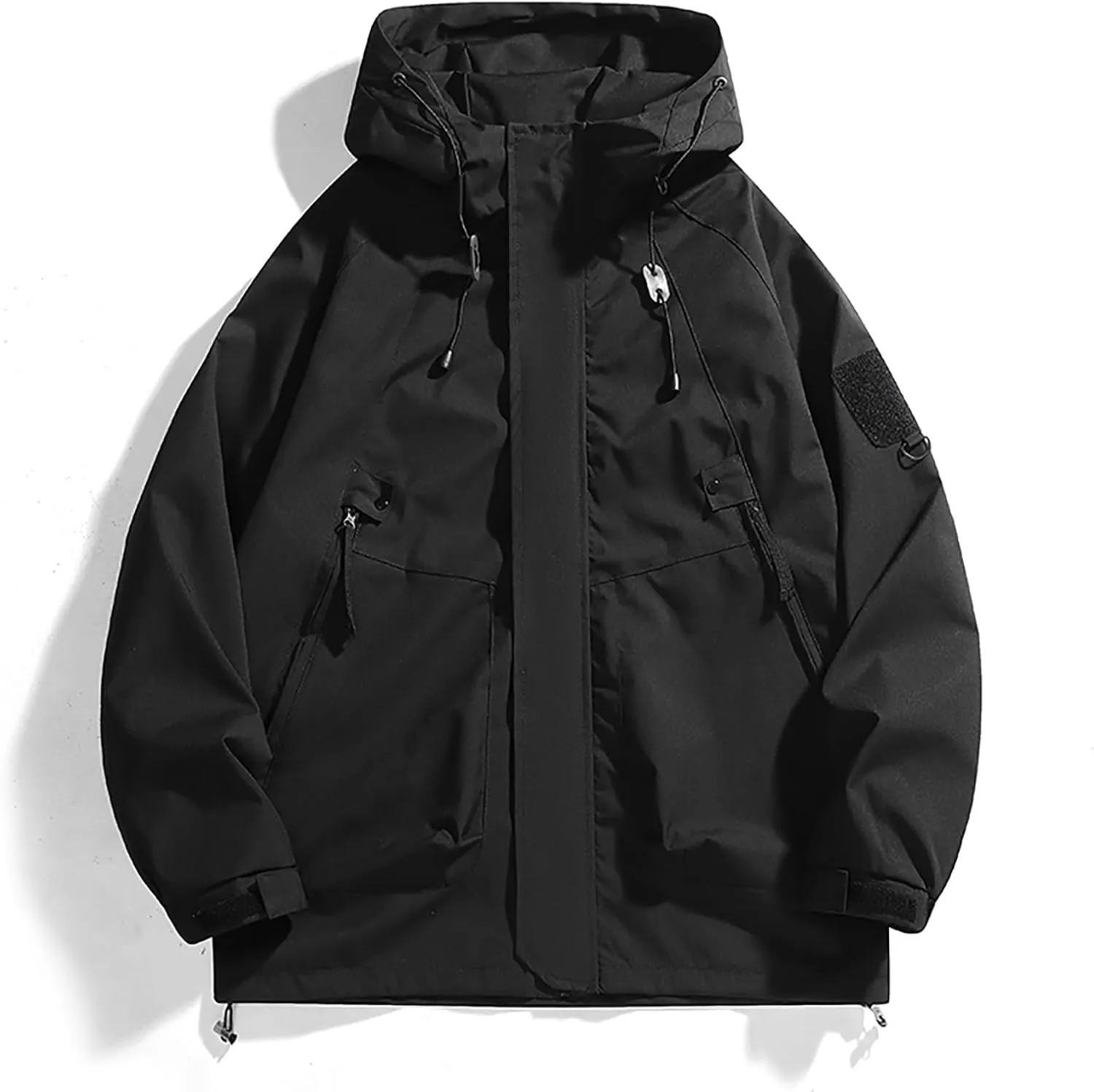 Men Rain Jackets Outdoor Waterproof Windbreaker Hiking Jackets Coats Trendy Soild Color Hooded Lounge Jackets Outerwear