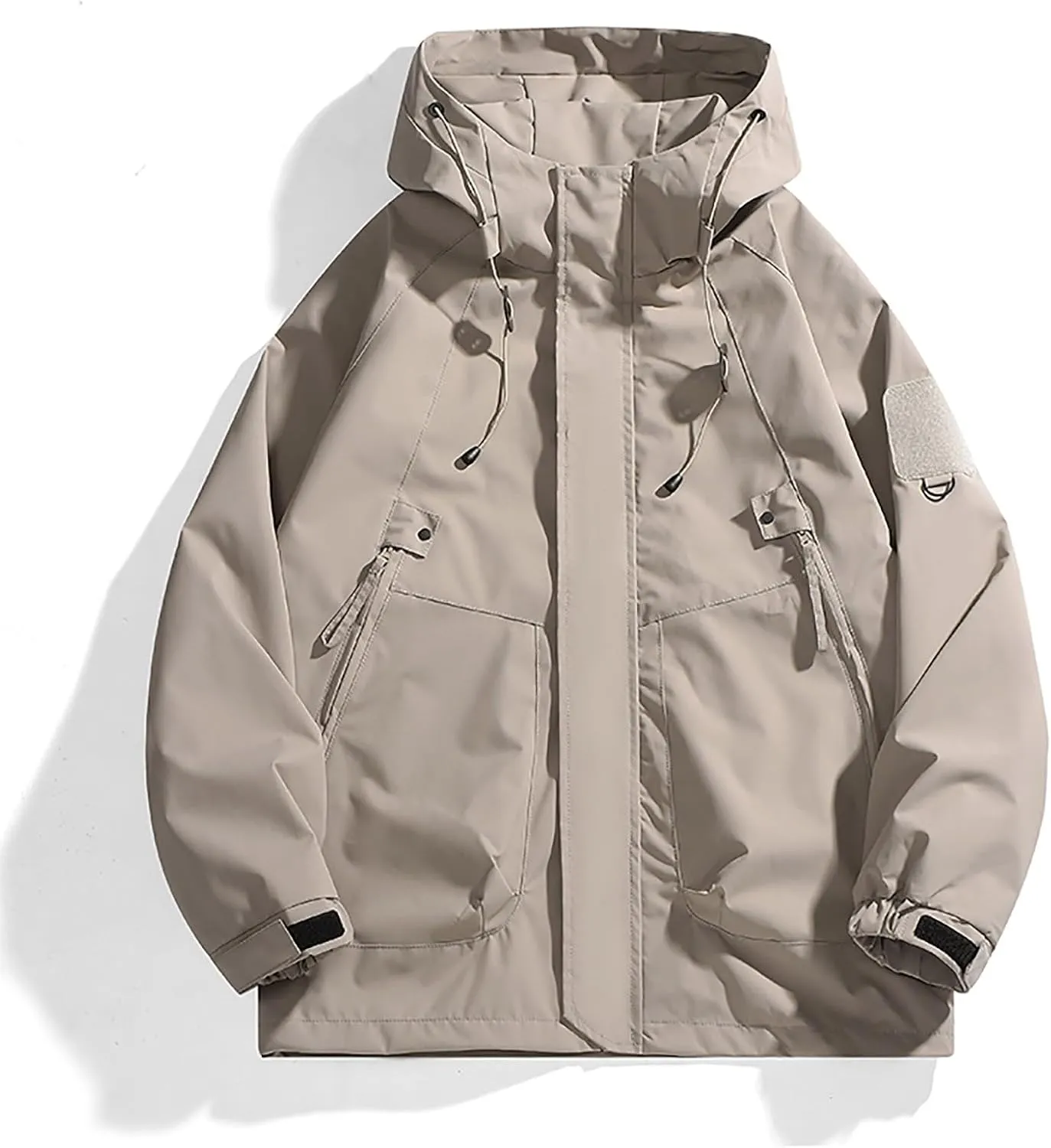 Men Rain Jackets Outdoor Waterproof Windbreaker Hiking Jackets Coats Trendy Soild Color Hooded Lounge Jackets Outerwear