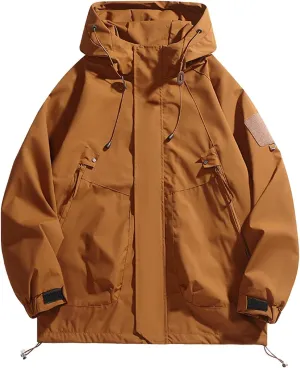 Men Rain Jackets Outdoor Waterproof Windbreaker Hiking Jackets Coats Trendy Soild Color Hooded Lounge Jackets Outerwear