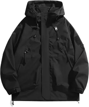 Men Rain Jackets Outdoor Waterproof Windbreaker Hiking Jackets Coats Trendy Soild Color Hooded Lounge Jackets Outerwear