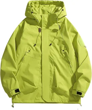 Men Rain Jackets Outdoor Waterproof Windbreaker Hiking Jackets Coats Trendy Soild Color Hooded Lounge Jackets Outerwear