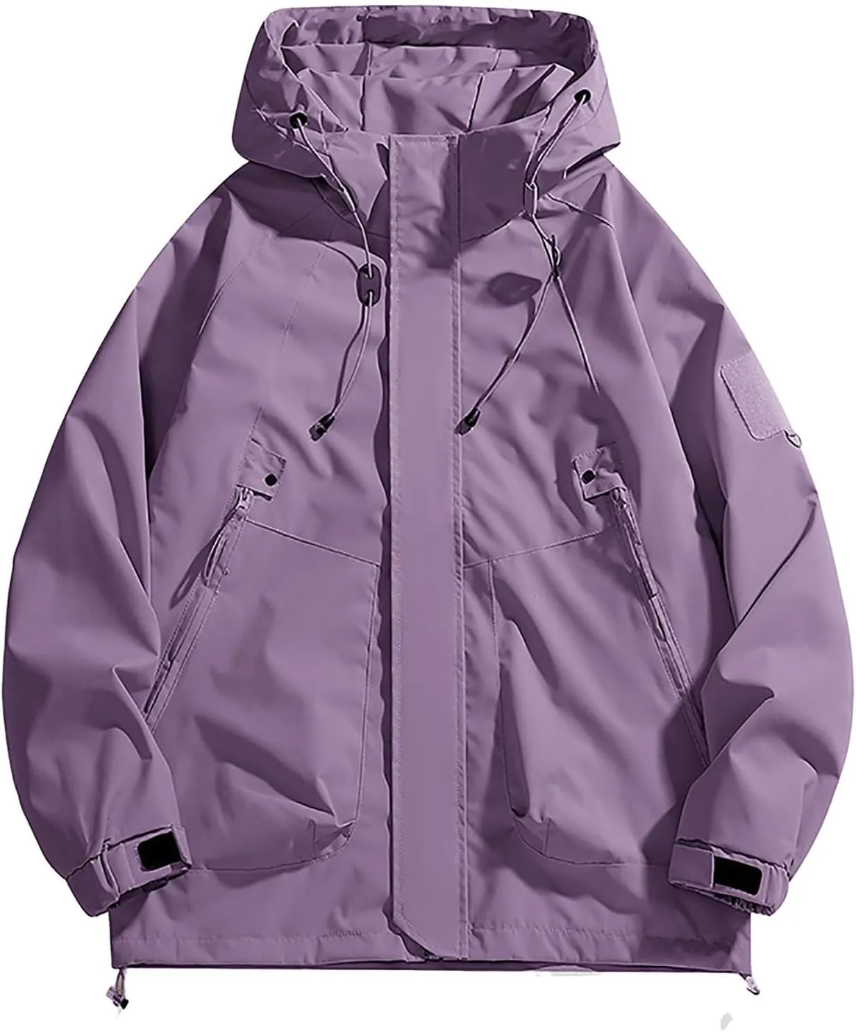Men Rain Jackets Outdoor Waterproof Windbreaker Hiking Jackets Coats Trendy Soild Color Hooded Lounge Jackets Outerwear
