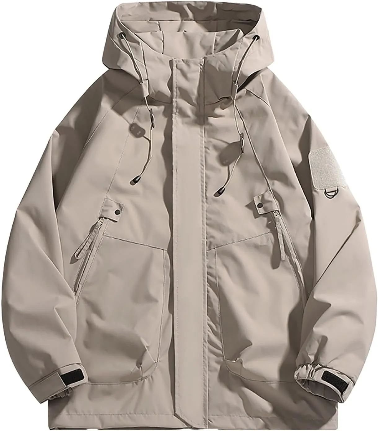 Men Rain Jackets Outdoor Waterproof Windbreaker Hiking Jackets Coats Trendy Soild Color Hooded Lounge Jackets Outerwear