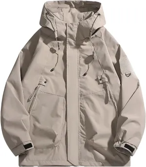 Men Rain Jackets Outdoor Waterproof Windbreaker Hiking Jackets Coats Trendy Soild Color Hooded Lounge Jackets Outerwear