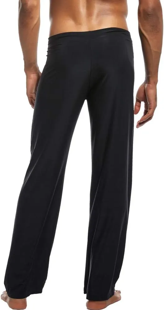 Men Soft Ice Silk Long Yoga Pants Sexy Low Rise Elastic Drawstring Sleep Bottoms