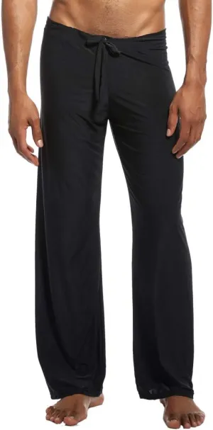 Men Soft Ice Silk Long Yoga Pants Sexy Low Rise Elastic Drawstring Sleep Bottoms