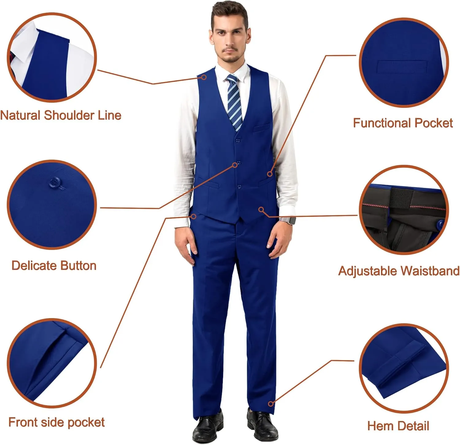 Men Suit Slim Fit 3 Piece Set Wedding Business Suits for Man Solid Formal Prom Tuxedo & Vest & Pants