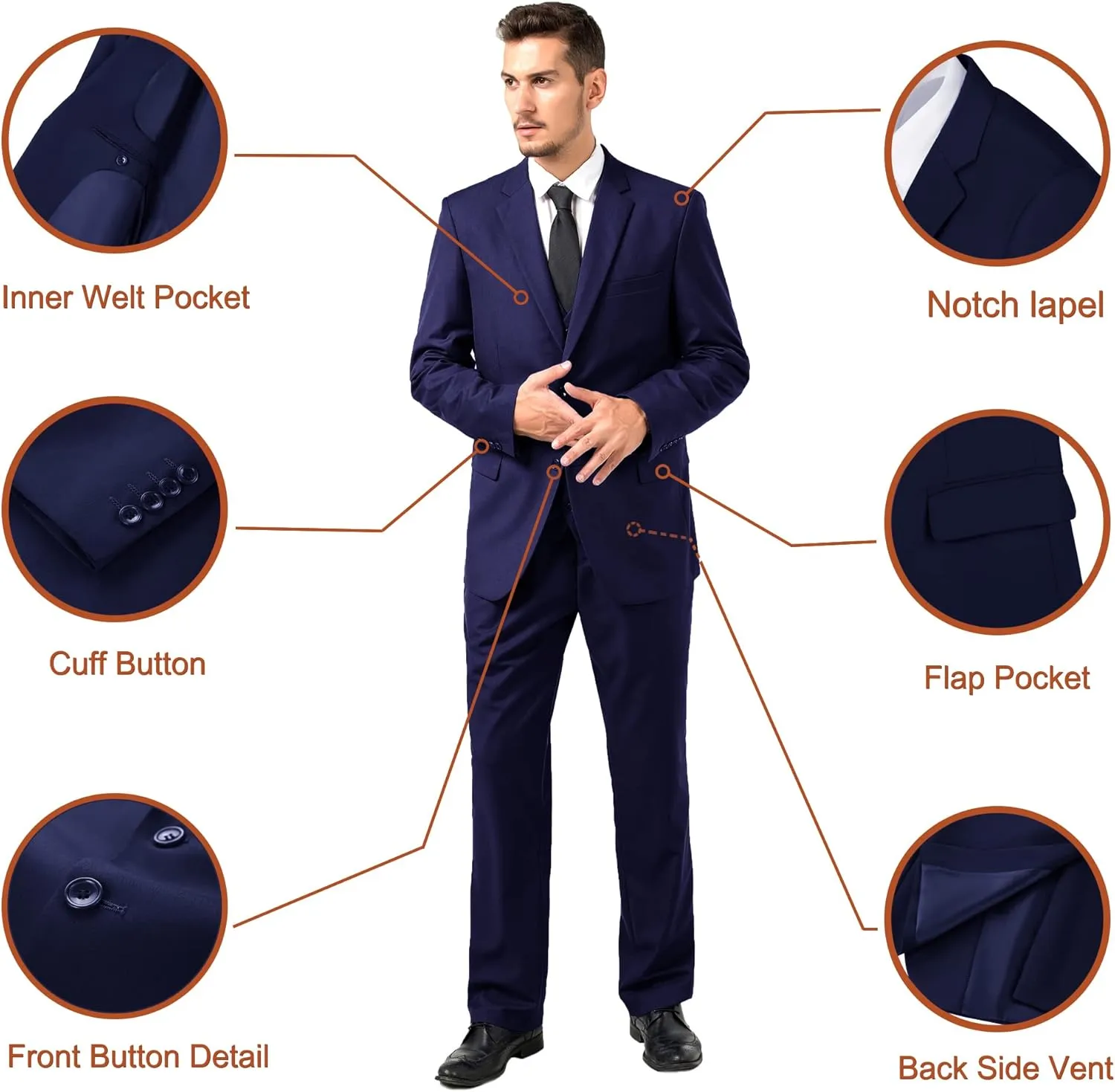 Men Suit Slim Fit 3 Piece Set Wedding Business Suits for Man Solid Formal Prom Tuxedo & Vest & Pants