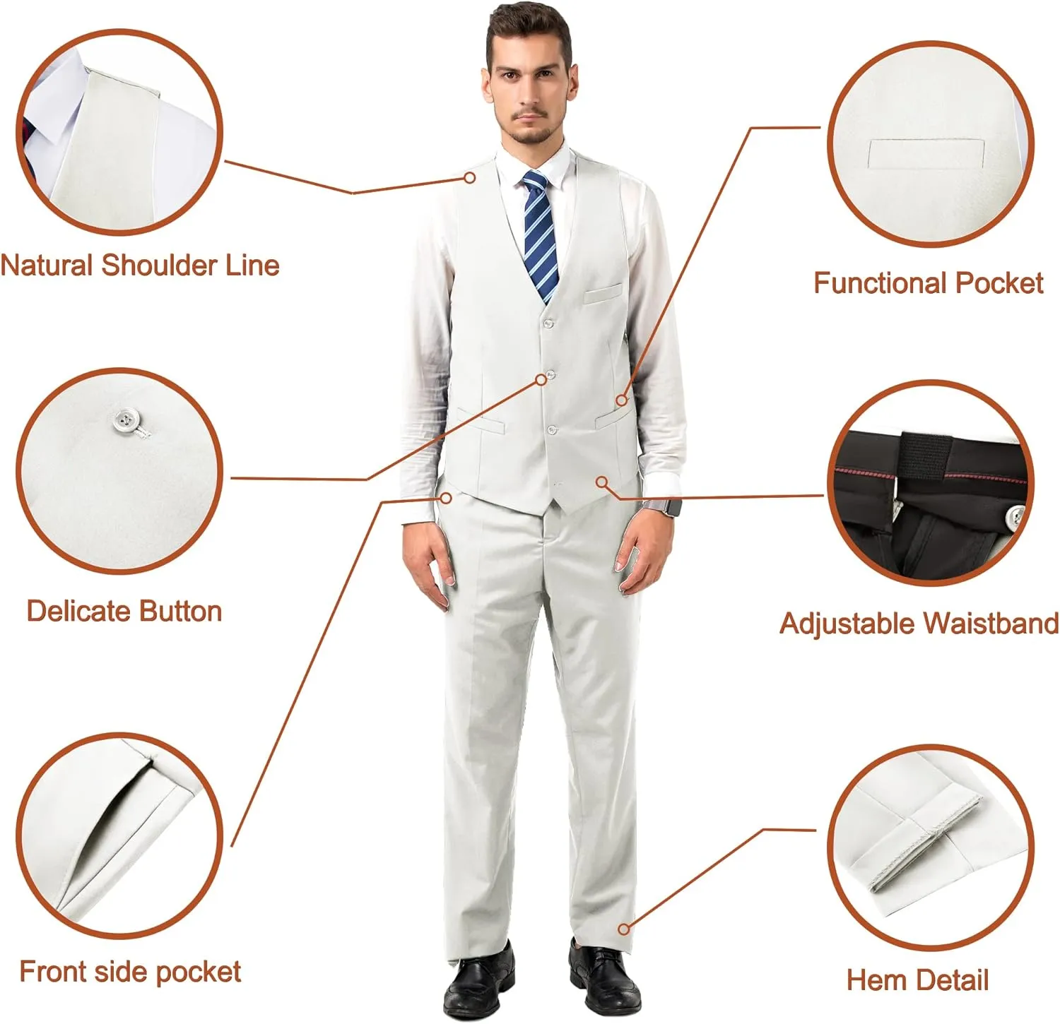 Men Suit Slim Fit 3 Piece Set Wedding Business Suits for Man Solid Formal Prom Tuxedo & Vest & Pants