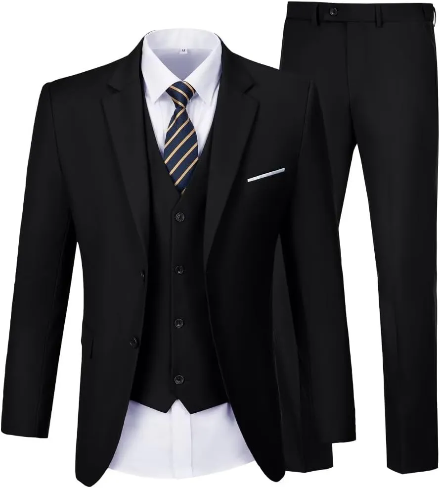 Men Suit Slim Fit 3 Piece Set Wedding Business Suits for Man Solid Formal Prom Tuxedo & Vest & Pants