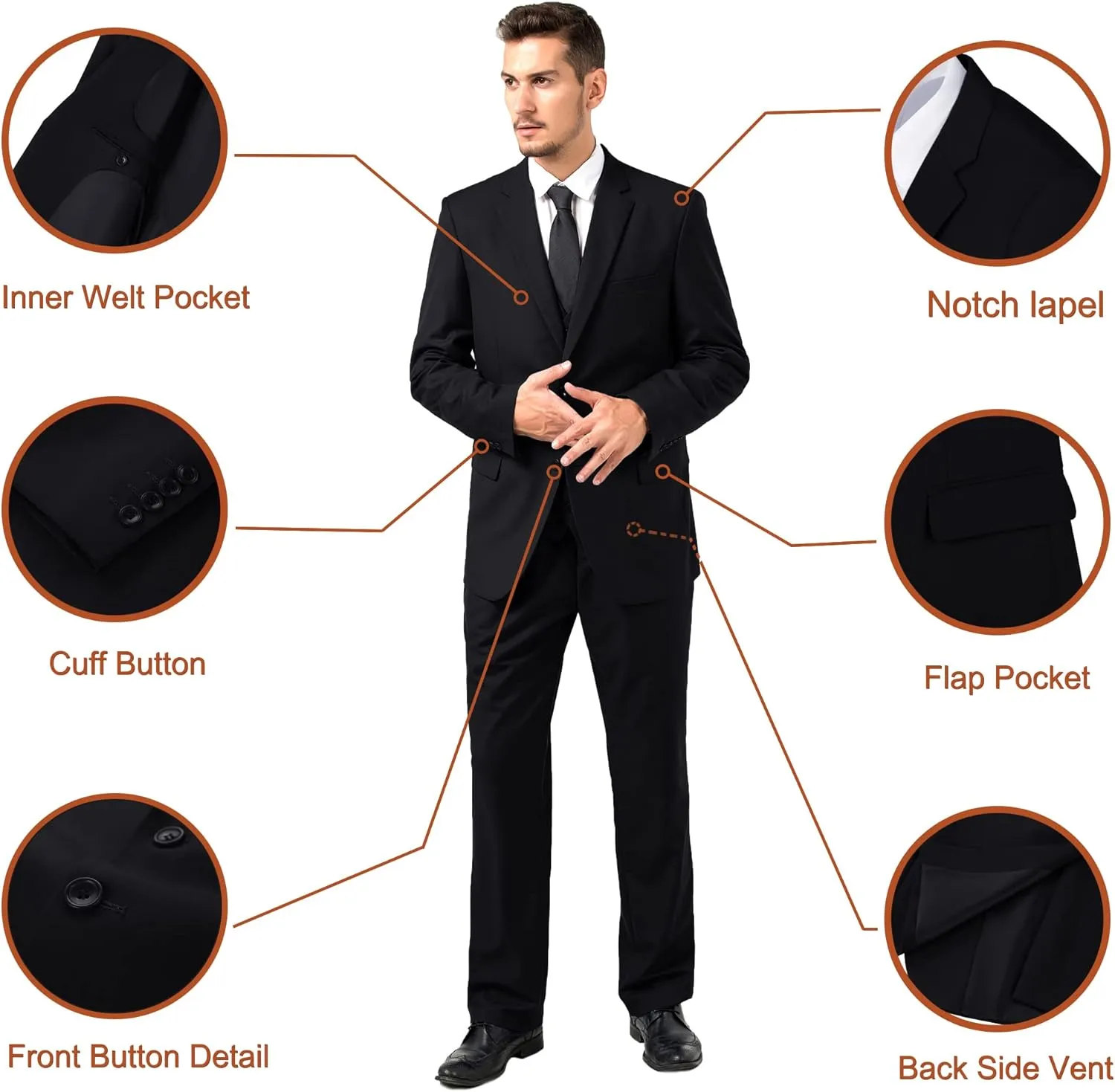 Men Suit Slim Fit 3 Piece Set Wedding Business Suits for Man Solid Formal Prom Tuxedo & Vest & Pants
