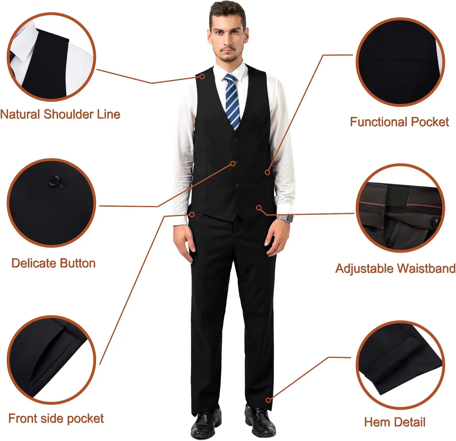 Men Suit Slim Fit 3 Piece Set Wedding Business Suits for Man Solid Formal Prom Tuxedo & Vest & Pants