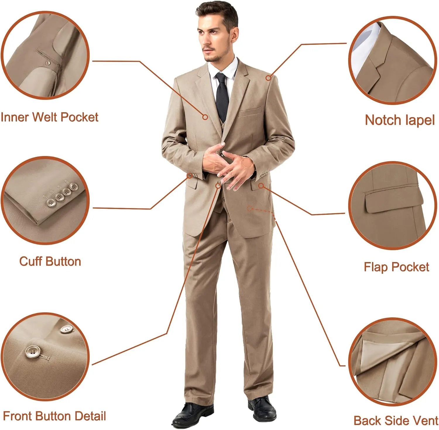 Men Suit Slim Fit 3 Piece Set Wedding Business Suits for Man Solid Formal Prom Tuxedo & Vest & Pants