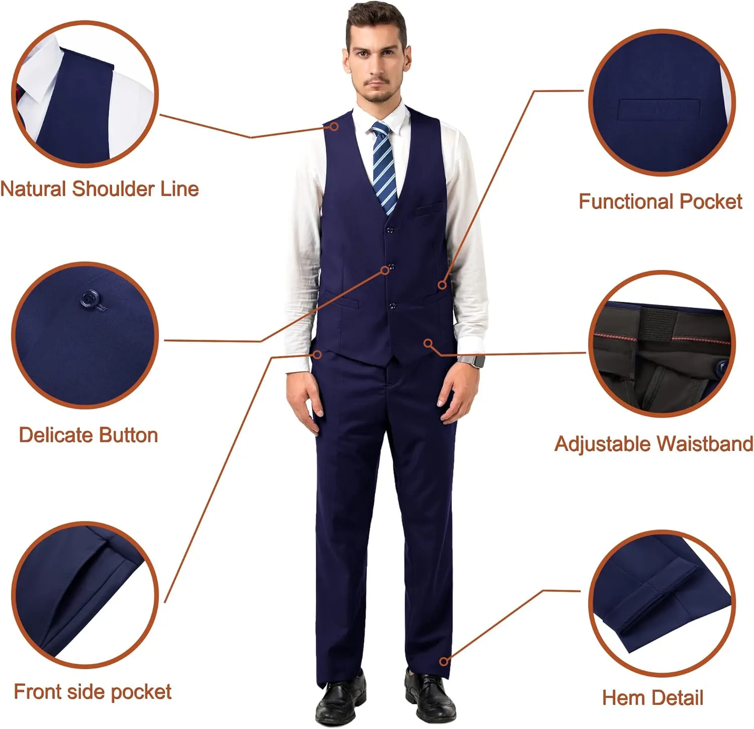 Men Suit Slim Fit 3 Piece Set Wedding Business Suits for Man Solid Formal Prom Tuxedo & Vest & Pants