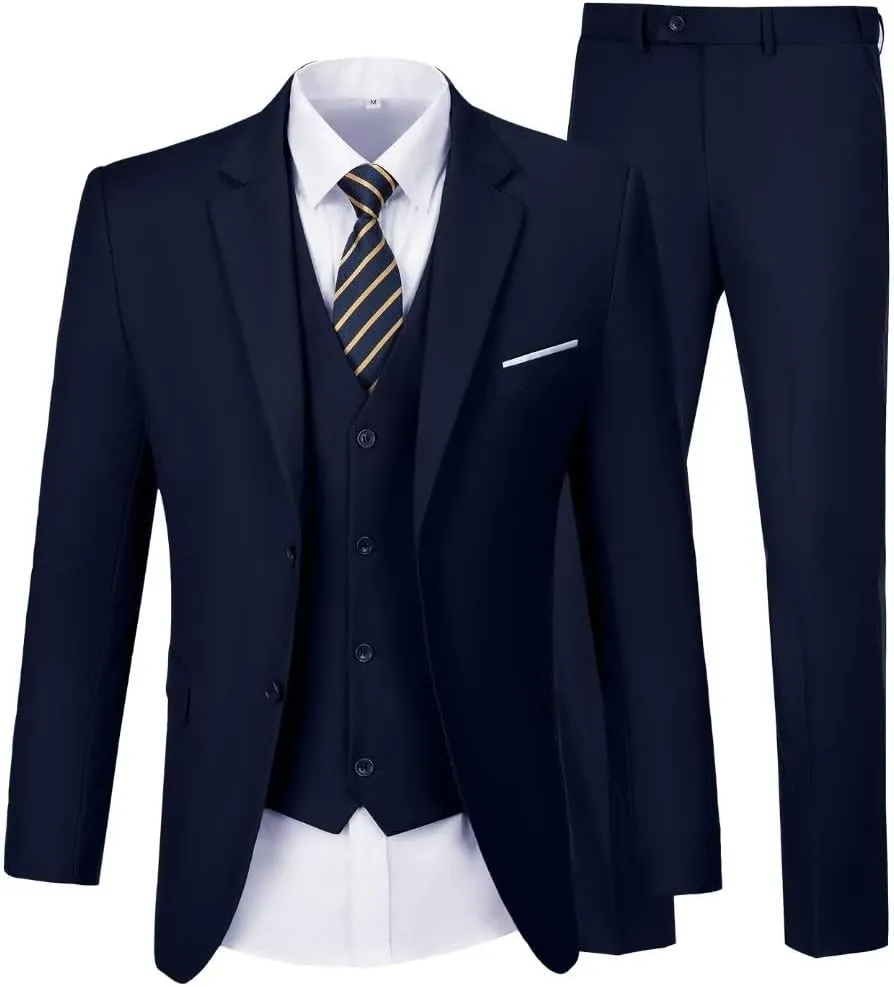 Men Suit Slim Fit 3 Piece Set Wedding Business Suits for Man Solid Formal Prom Tuxedo & Vest & Pants