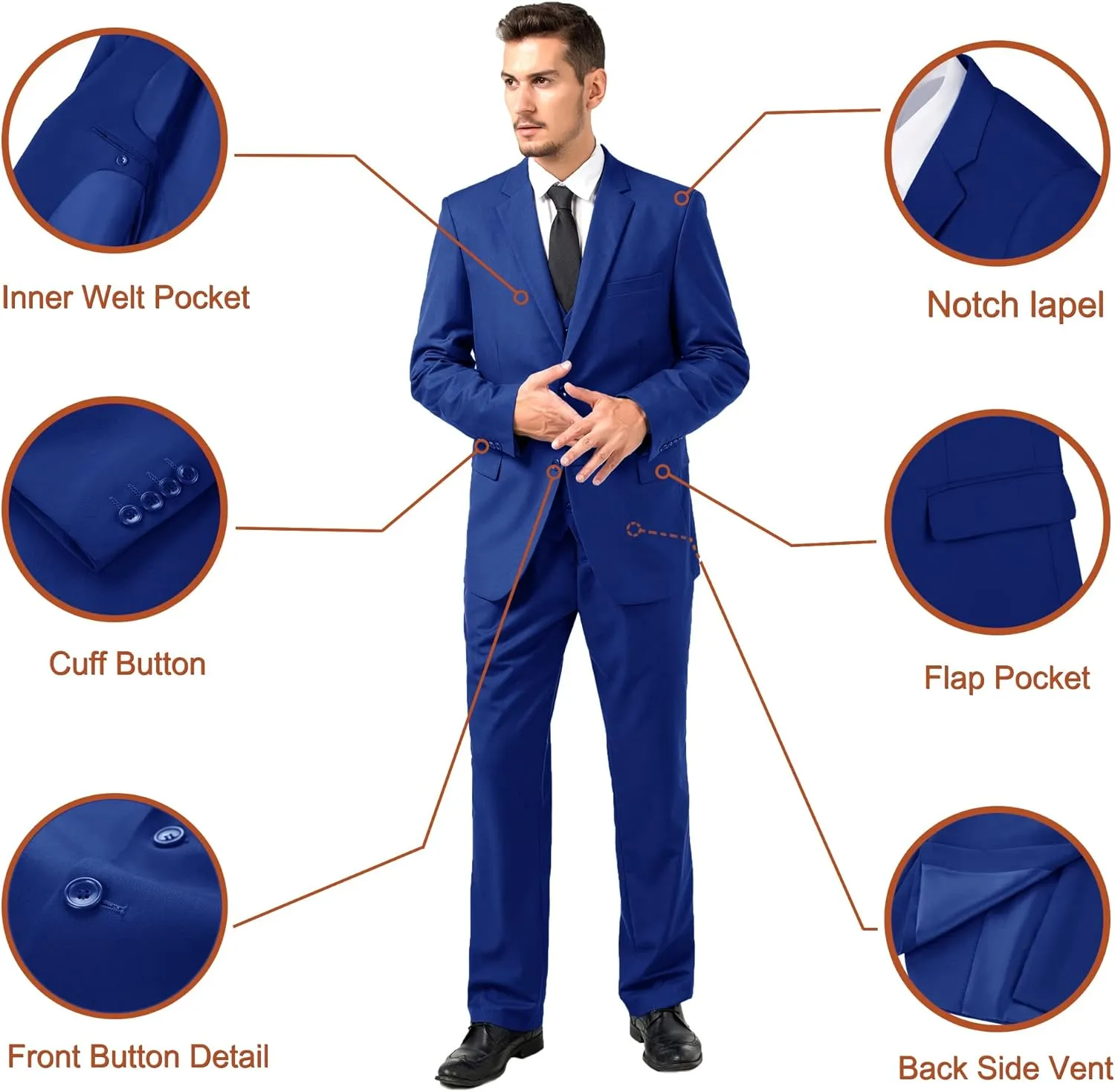 Men Suit Slim Fit 3 Piece Set Wedding Business Suits for Man Solid Formal Prom Tuxedo & Vest & Pants